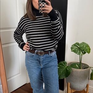Halogen 100% Cashmere Turtleneck Striped Black white. XS Run Big